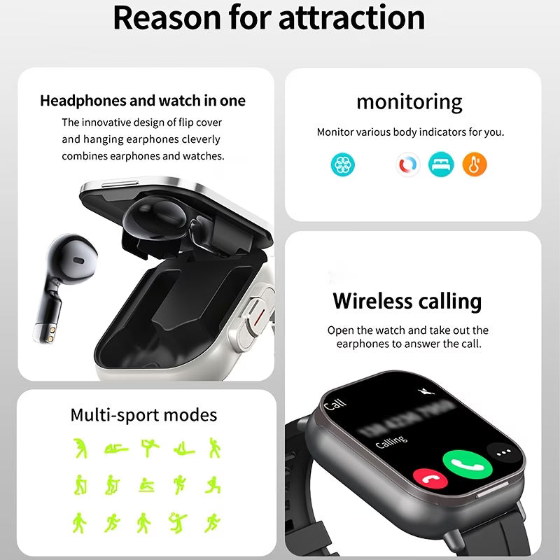 2-In-1 Smartwatch with Built-In TWS Earphones
